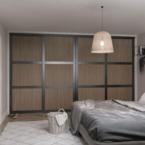 Graphite Shaker Sliding Wardrobe Door Kit - 4 Door Shorewood Panel - Made To Measure - Bedrooms Plus