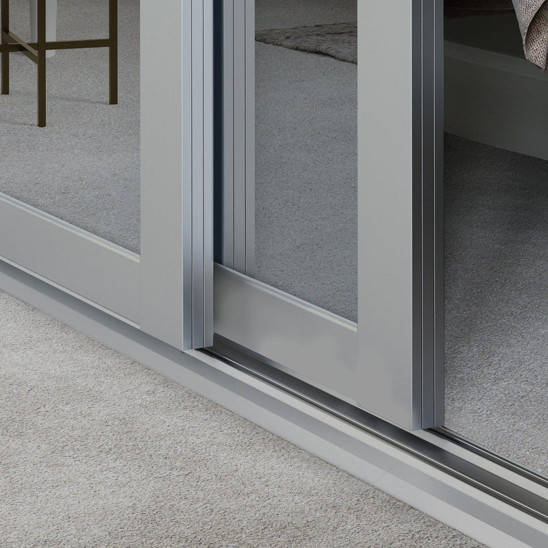 Light Grey Shaker Sliding Wardrobe Door Kit - 2 Door Mirror & Pure White Glass - Made To Measure - Bedrooms Plus