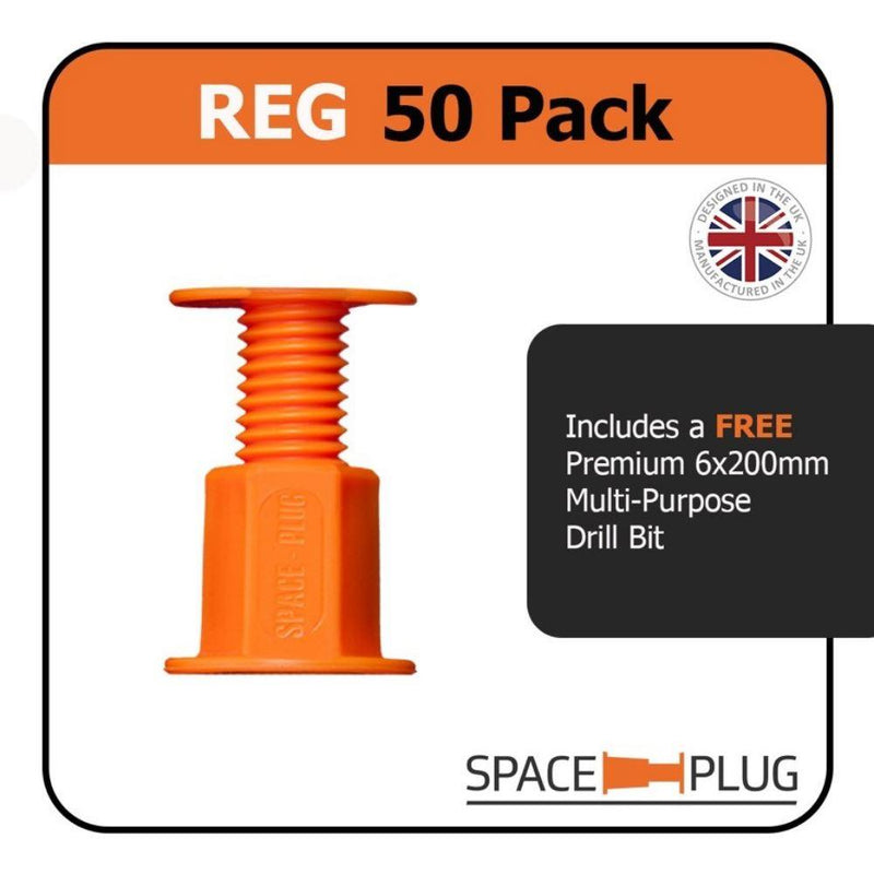 Space Plug Regular 50 Pack Including Drill Bit - 30-50mm Gaps - Bedrooms Plus