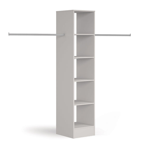 Light Grey Deluxe Tower Shelving Unit with 5 Shelves and Hanging Bars - Bedrooms Plus