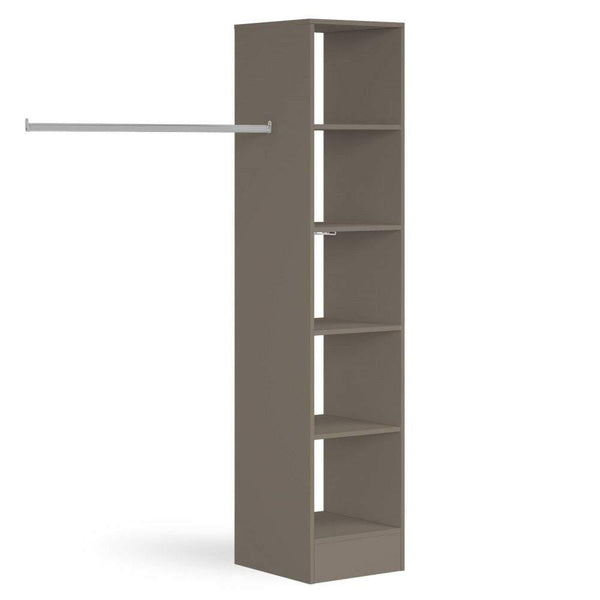 Stone Grey Deluxe Tower Shelving Unit with 5 Shelves and Hanging Bars - Bedrooms Plus