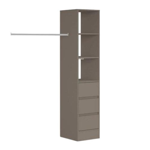 Tower shelving units with soft close drawers