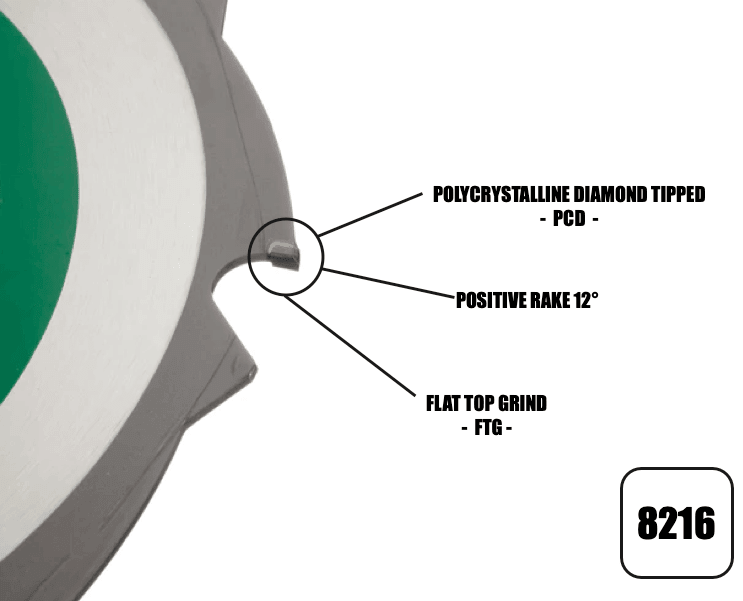 216mm x 30mm x 2.4mm 8 Tooth PCD Cement Fibre Board Blade 8216 - Bedrooms Plus