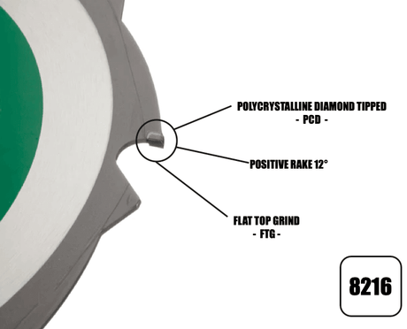 216mm x 30mm x 2.4mm 8 Tooth PCD Cement Fibre Board Blade 8216 - Bedrooms Plus