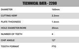 160mm x 20mm x 2.2mm 4 Tooth PCD Cement Fibre Board Circular Saw Blade - 2200