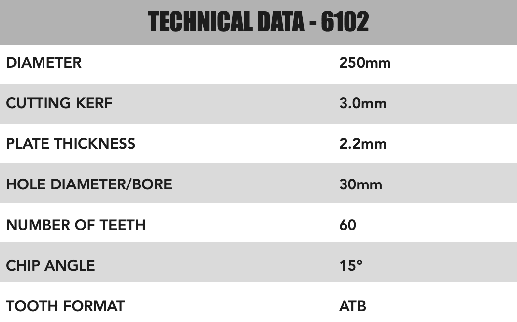 250mm x 30mm x 3.0mm 60 Tooth ATB Circular Saw Blade - 6102 - Bedrooms Plus