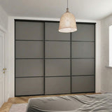 Classic Dust Grey Sliding Wardrobe Door Kit with Black Steel Frame 3 Doors