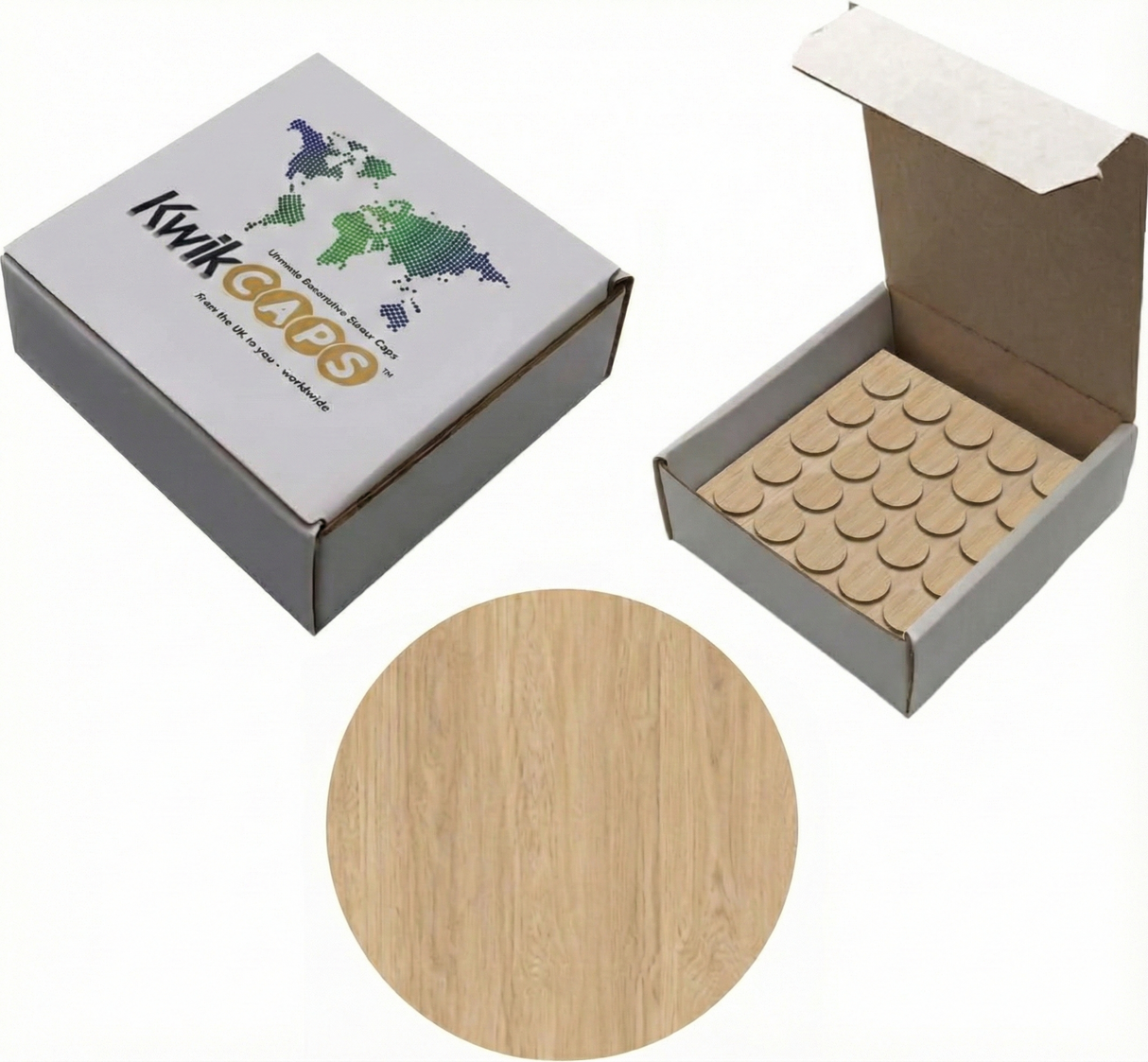 KwikCaps Self Adhesive Screw Cover Caps Light Natural Casella Oak (627) H1367 ST40