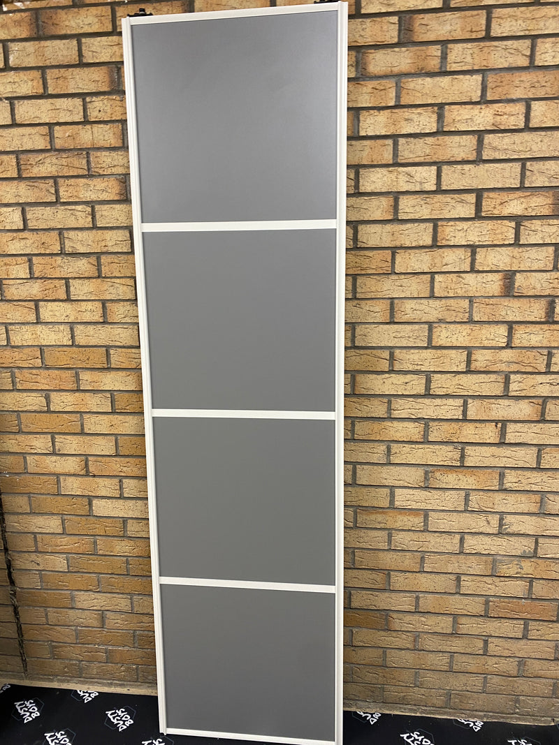 White Frame Heritage Sliding Wardrobe Door Kit - 4 Door Mirror & Dust Grey Wood - Made To Measure