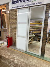 Shaker Sliding Wardrobe Door Kit White Glass 3-Door Mirror Light Grey Frame