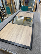 Schranktür-Set „Curve“ in gebürstetem Schwarz – 4 Türen, Spiegel und graue Bardolino-Eiche – nach Maß gefertigt