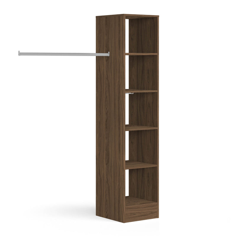 Carini Walnut Deluxe Tower Shelving Unit with 5 Shelves and Hanging Bars