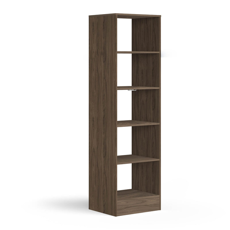 Carini Walnut Deluxe Tower Shelving Unit with 5 Shelves and Hanging Bars