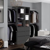 Black 3 Drawer Soft Close Wardrobe Shelving Unit with Hanging Bars - Bedrooms Plus