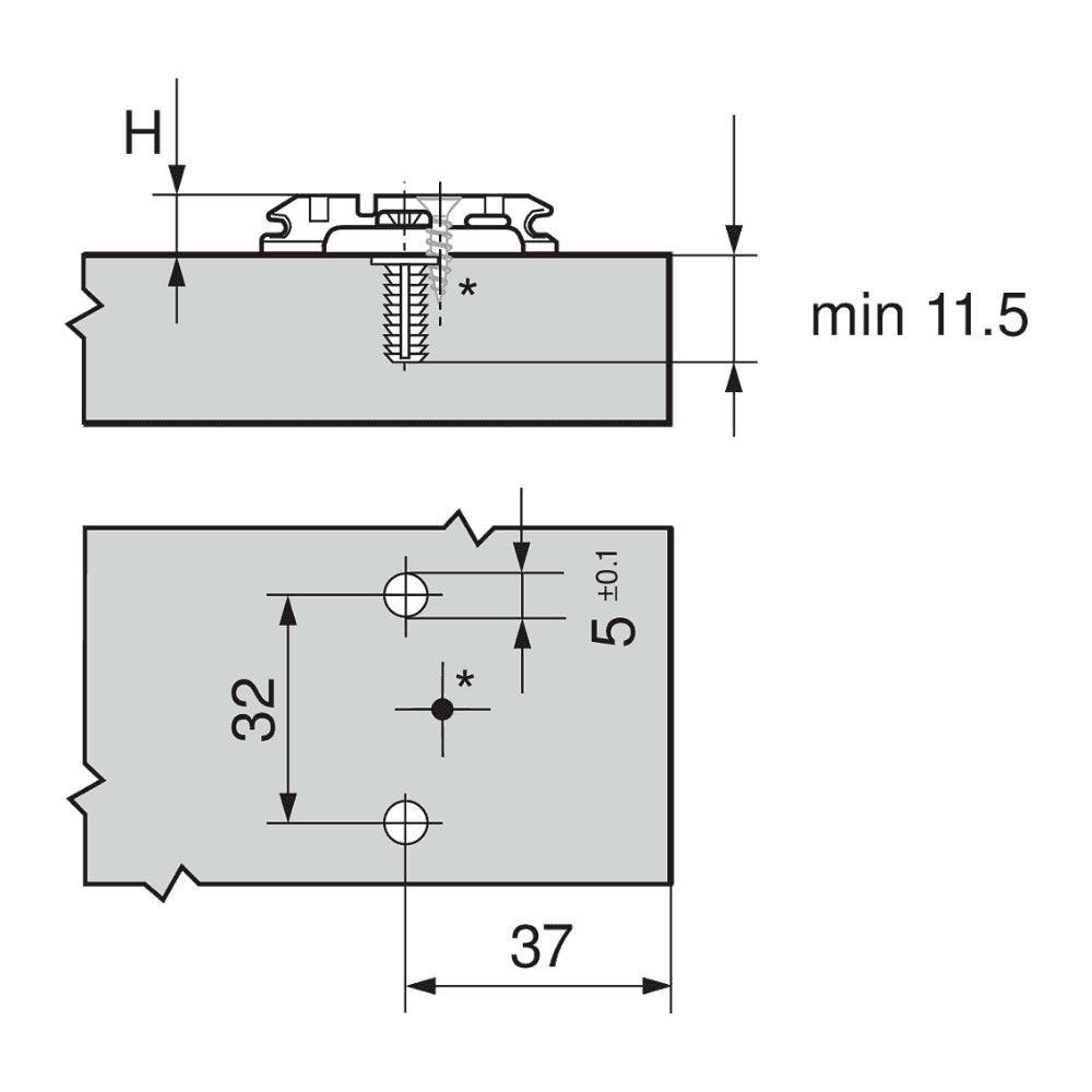 Blum Clip Mounting Plate, Cruciform, Expando, Pre - Mount 0mm Onyx Black 174H7100E - Bedrooms Plus