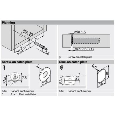 Blum Tip - On for Doors. Short Version With Magnet - Grey 956.1004 - Bedrooms Plus