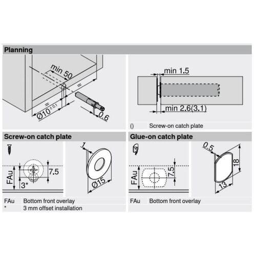 Blum Tip - On for Doors. Short Version With Magnet - White 956.1004 - Bedrooms Plus