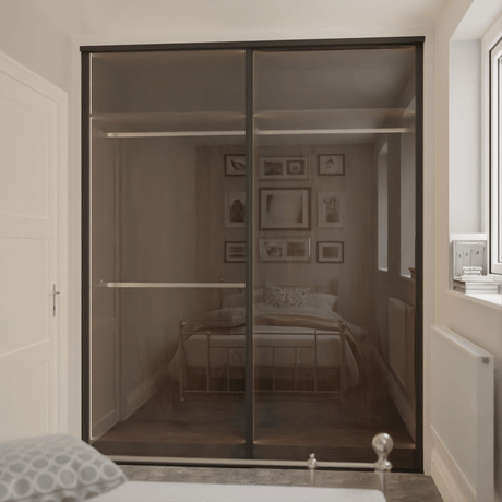 Brushed Black Curve Sliding Door Wardrobe Kit - 2 Door Transparent Bronze Tinted Glass - Made To Measure - Bedrooms Plus