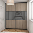 Brushed Black Curve Sliding Door Wardrobe Kit - 2 Doors Grey Mirror & Shorewood - Made To Measure - Bedrooms Plus