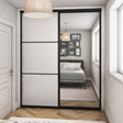 Brushed Black Curve Sliding Door Wardrobe Kit - 2 Doors Mirror & Light Grey Wood - Made To Measure - Bedrooms Plus