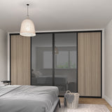 Brushed Black Curve Sliding Door Wardrobe Kit - 4 Door Shorewood & Grey Mirror - Made To Measure - Bedrooms Plus