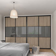 Brushed Black Curve Sliding Door Wardrobe Kit - 4 Doors Grey Mirror & Shorewood - Made To Measure - Bedrooms Plus