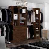 Carini Walnut Deluxe 3 Drawer Soft Close Tower Shelving Unit with Hanging Bars - Bedrooms Plus