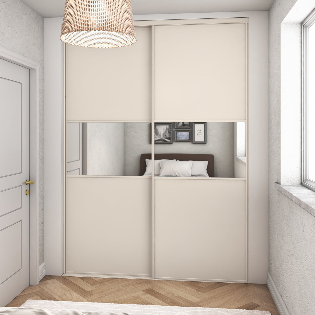 Cashmere Frame Heritage Sliding Door Wardrobe Kit - 2 Door Cashmere Wood & Mirror - Made To Measure - Bedrooms Plus