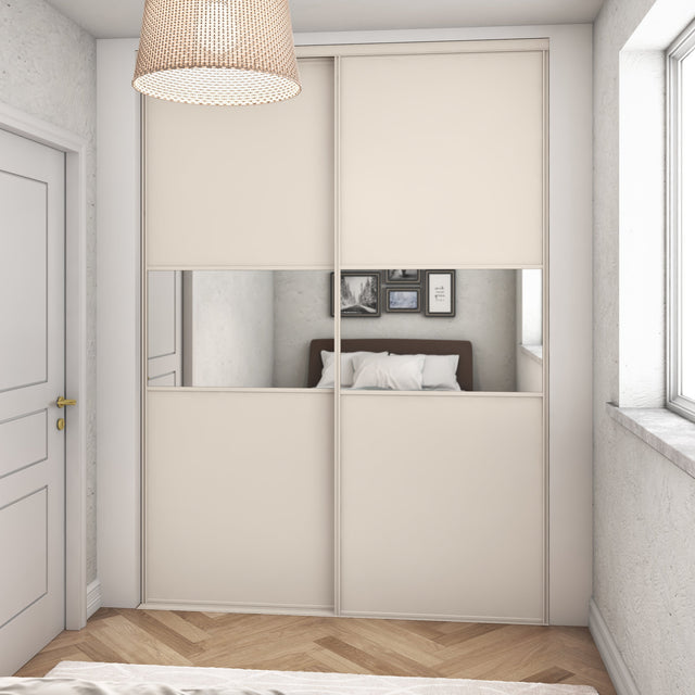 Cashmere Frame Heritage Sliding Door Wardrobe Kit - 2 Door Cashmere Wood & Mirror - Made To Measure - Bedrooms Plus