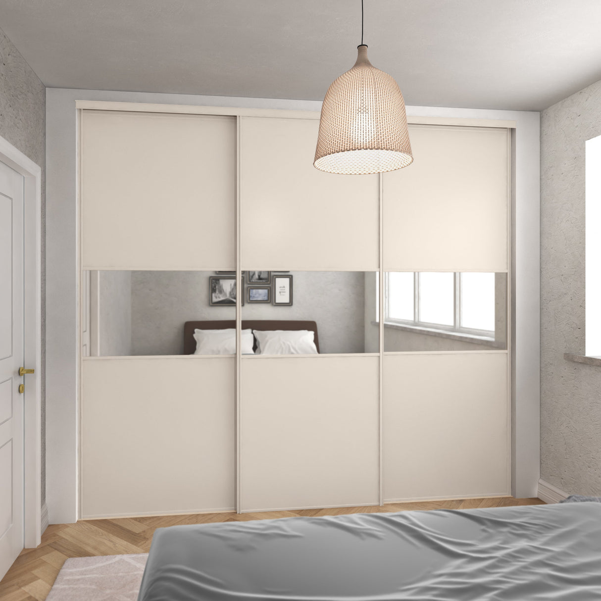 Cashmere Frame Heritage Sliding Door Wardrobe Kit - 3 Door Cashmere Wood & Mirror - Made To Measure - Bedrooms Plus