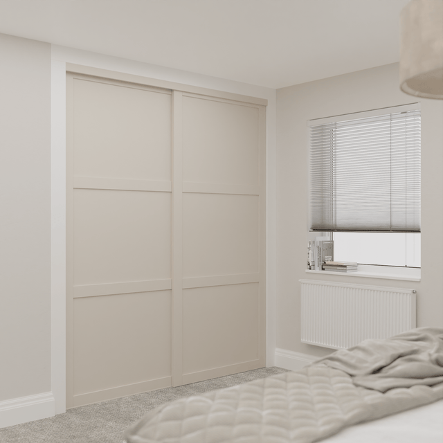 Cashmere Shaker Sliding Door Wardrobe Kit - 2 Door Cashmere Wood Panels - Made To Measure - Bedrooms Plus