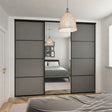 Classic Dust Grey & Mirror Sliding Door Wardrobe Kit 3 Panel with Black Steel Frame - Bedrooms Plus