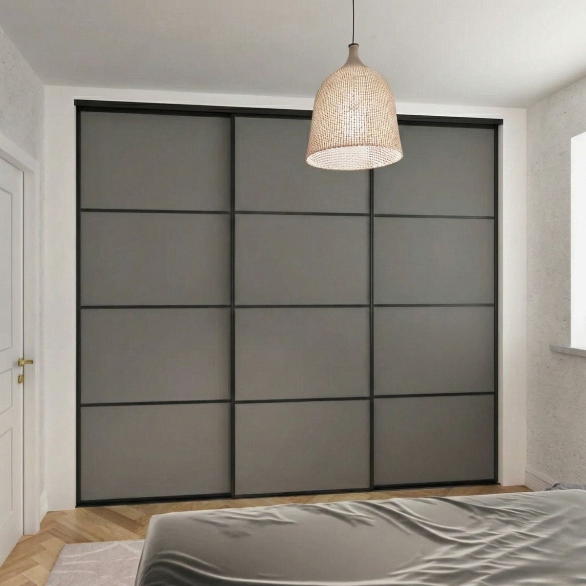 Supreme 3-Door Sliding Wardrobe Door Kit - Matt Black Frame, 4-Panel D ...