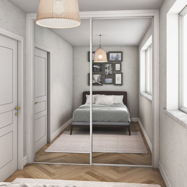 Classic Mirror Sliding Door Wardrobe Kit 2 Panel with Classic White Frame - Bedrooms Plus
