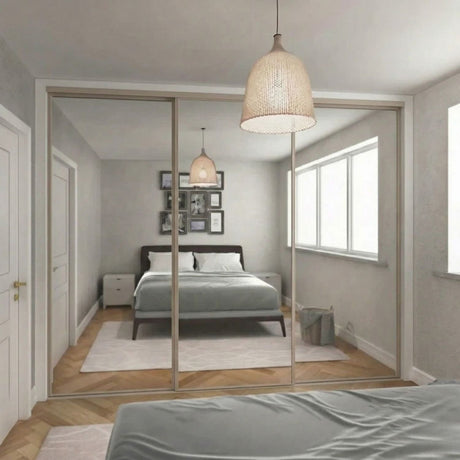 Classic Mirror Sliding Door Wardrobe Kit 3 Panels with Cashmere Steel Frame - Bedrooms Plus