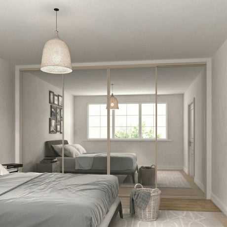 Classic Mirror Sliding Door Wardrobe Kit 4 Panels with Cashmere Steel Frame - Bedrooms Plus