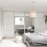 Classic Pure White Glass & Mirror Sliding Door Wardrobe Kit 4 Panel - Bedrooms Plus
