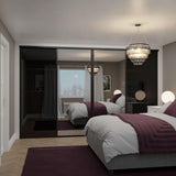 Curve Black Glass & Mirror Sliding Door Wardrobe Kit with Aluminium Frame 4 Panel - Bedrooms Plus
