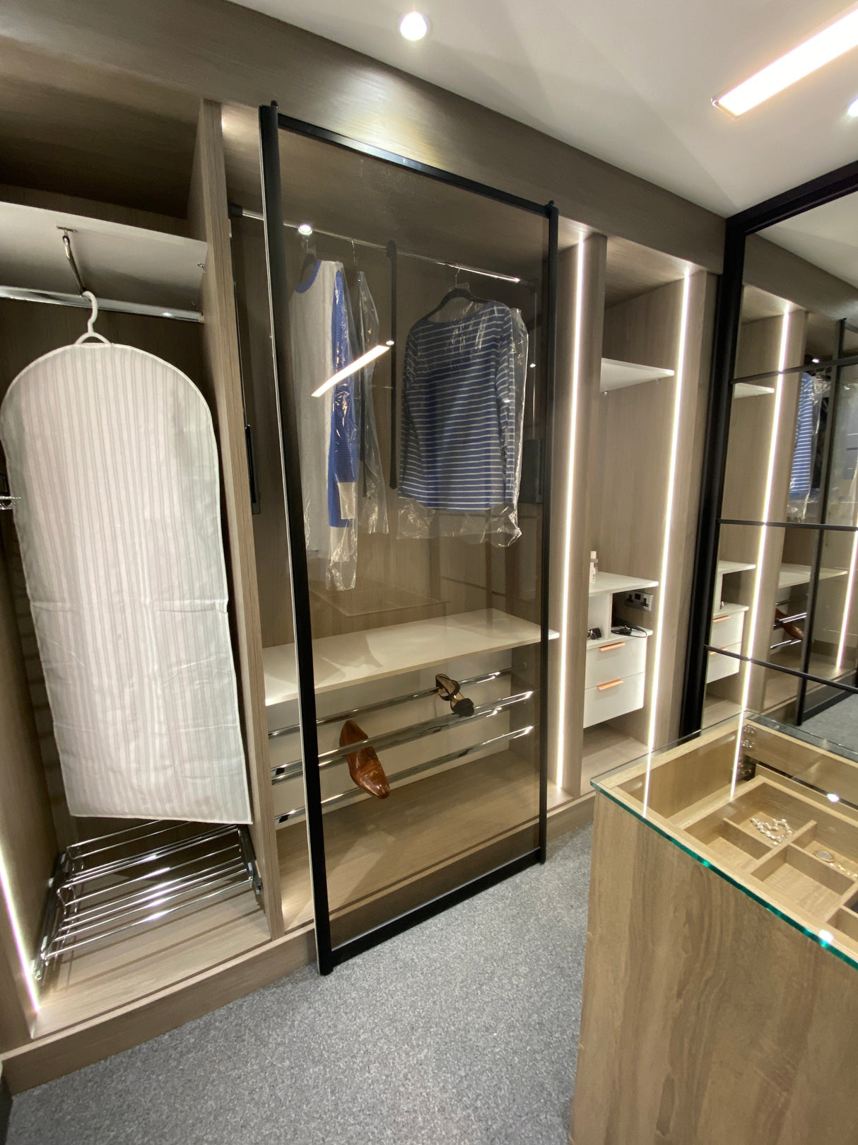 Curve Bronze Glass Sliding Door Wardrobe Kit 4 Panels with Brushed Black Frame - Bedrooms Plus