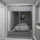 Curve Grey Glass & Mirror Sliding Door Wardrobe Kit 2 Panel with Satin Silver Frame - Bedrooms Plus