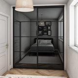 Curve Grey Mirror Sliding Door Wardrobe Kit 2 Panel with Brushed Black Frame - Bedrooms Plus