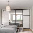 Curve Grey & Mirror Sliding Door Wardrobe Kit Wood Brushed Black Frame 4 Panel - Bedrooms Plus