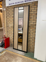 Curve Grey Oak & Mirror Sliding Door Wardrobe Kit 4 Panel Brushed Black Frame - Bedrooms Plus