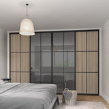 Curve Grey Sliding Door Wardrobe Door Kit Shorewood 4 - Door Mirror Brushed Black Frame - Bedrooms Plus
