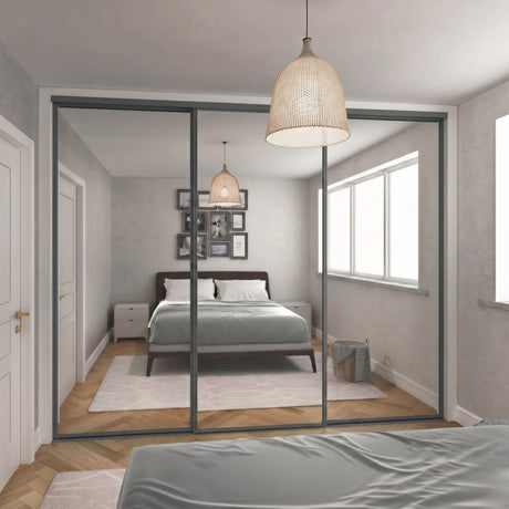 Curve Gunmetal Grey & Mirror 3 Door Sliding Wardrobe Doors - Bedrooms Plus