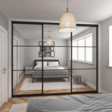Curve Mirror Sliding Door Wardrobe Kit 3 Panel with Brushed Black Frame - Bedrooms Plus