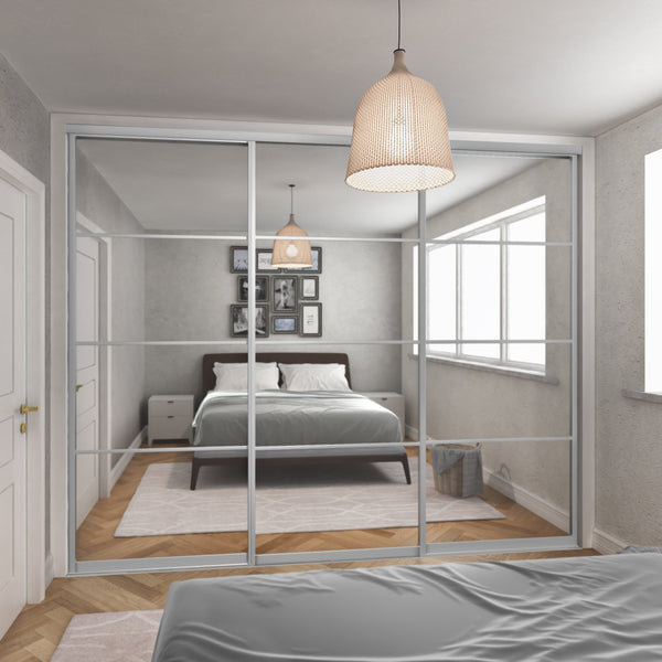 Curve Mirror Sliding Door Wardrobe Kit 3 Panel with Satin Silver Frame - Bedrooms Plus