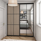 Curve Mirror Sliding Wardrobe Door Kit 2 Panel Shorewood Brushed Black Frame - Bedrooms Plus