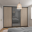 Curve Sliding Door Wardrobe Kit Grey 3 Panel Mirror Shorewood Brushed Black Frame - Bedrooms Plus