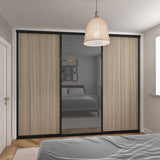 Curve Sliding Door Wardrobe Kit Grey 3 Panel Mirror Shorewood Brushed Black Frame - Bedrooms Plus